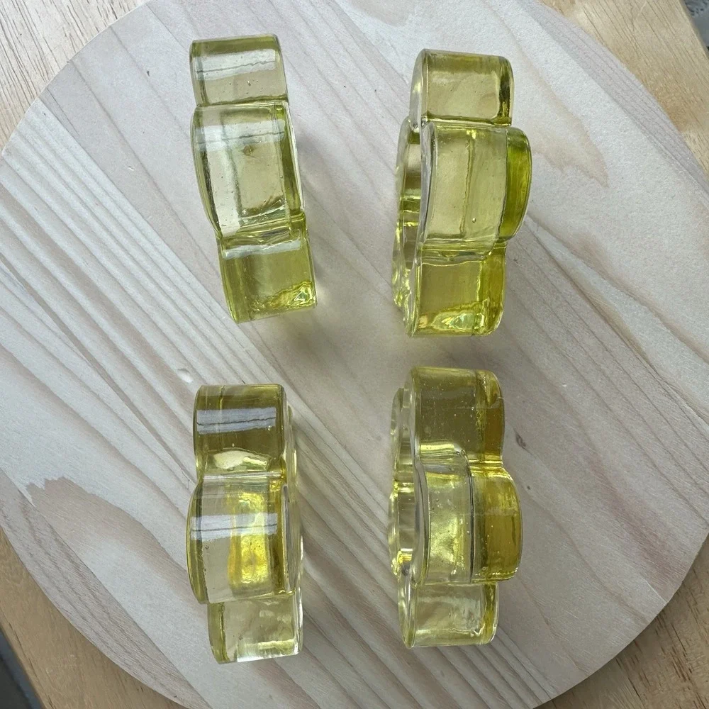 VTG 4 Item Lot Candle Holders 3‎ Inch Style Yellow Art Glass MCM Flower
